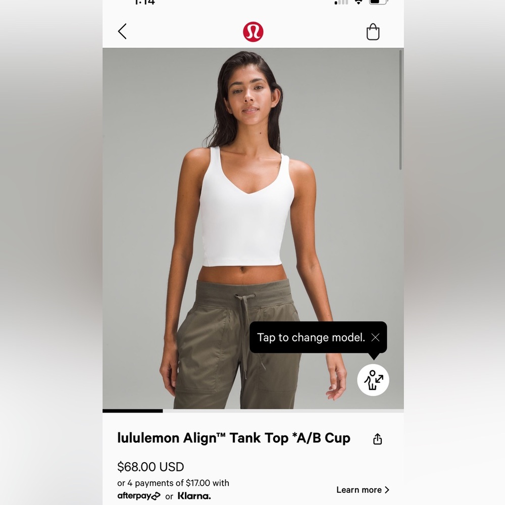 Lululemon Align Crop Top In White size 10